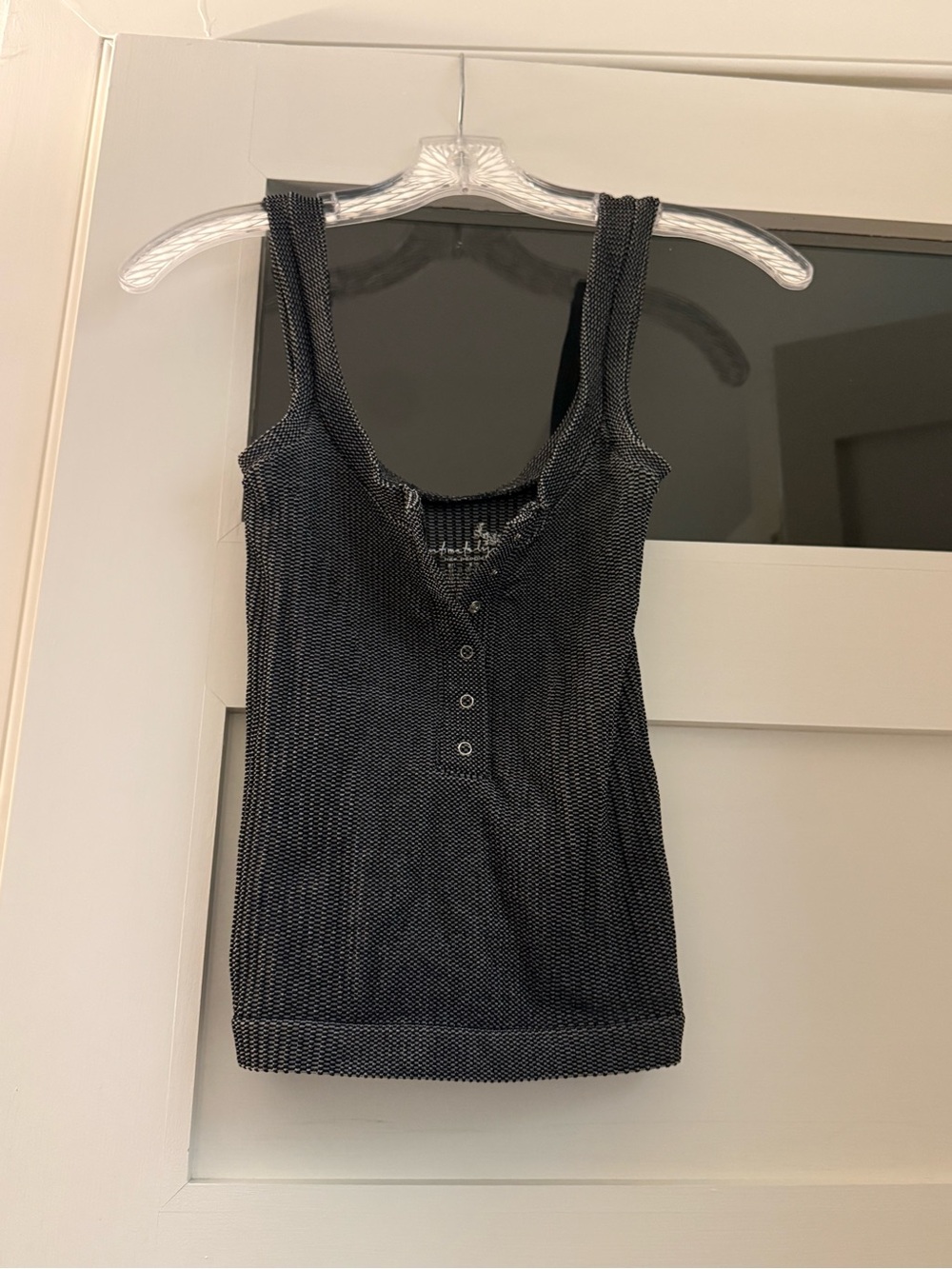 Free People Sleeveless Scoop Neck Henley Tank Top - Black+White - Picture 3 of 4